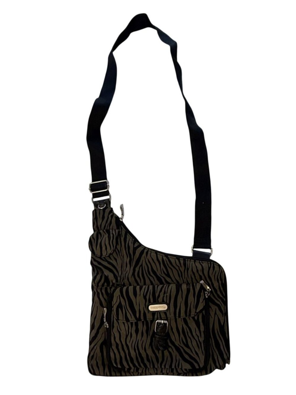 Baggallini Zebra Print Crossbody Bag With Adjustable Strap & Multiple Pockets